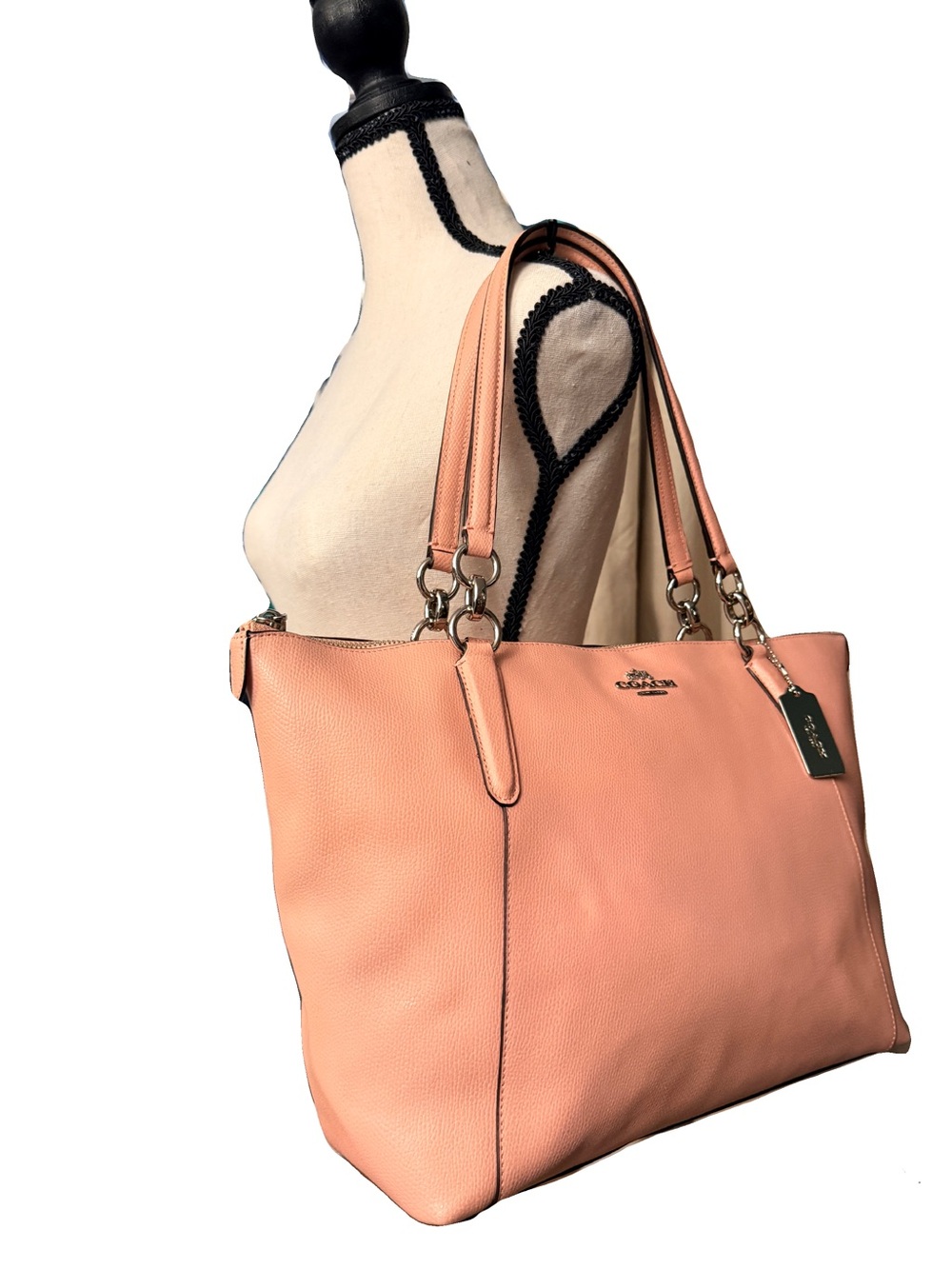 Coach Blush Pink Crossgrain Leather Zip Top Tote Large Shoulder Bag - Picture 2 of 12